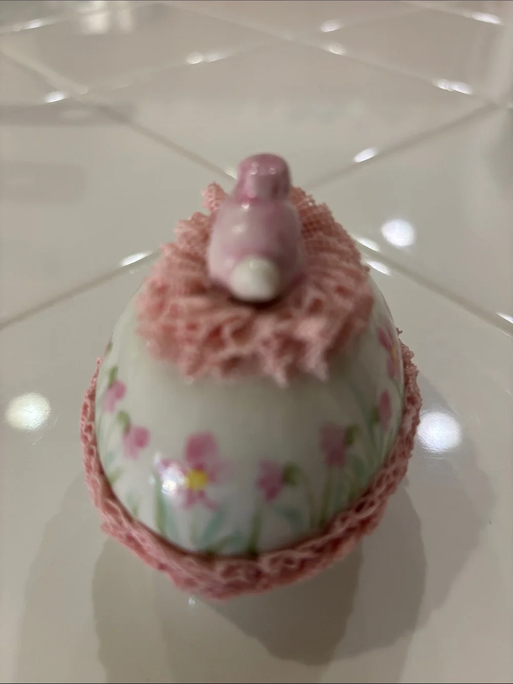 Pink Floral Ceramic Small Pet Easter Bunny , Rabbit Ireland Keepsake